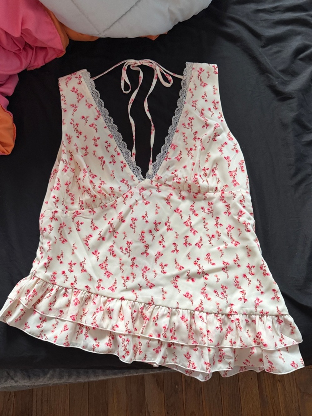 Women's Cream Floral Ruffle Tank